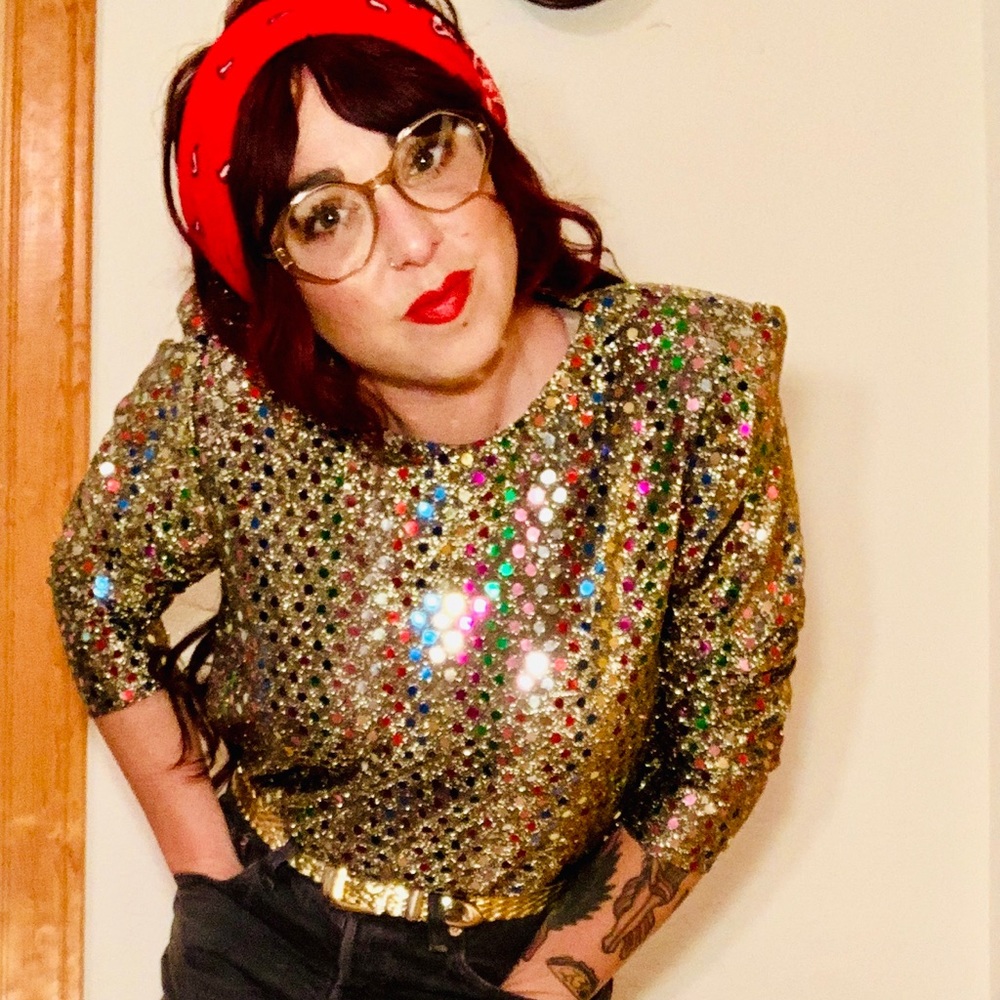 1980s Vintage Long Sleeve Sequin Top - Picture 2 of 4